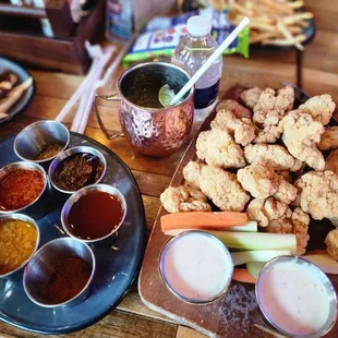 Wing Flight (Karaoke Wed. Special: 15 Wings, 5 Flavors for $20); Seasonal Mule (Alsolut Citron vodka, lime juice, mango puree, ginger beer)