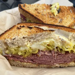 My husband had the Ruben, hot and melty delish-ousness! Also a large sammie.