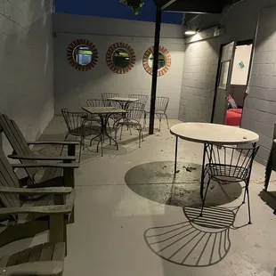 Outside enclosed patio area.