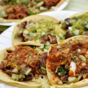 Soft tacos: lengua, tripitas, cabeza, and buche