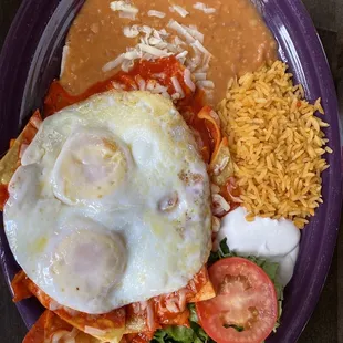 Chilaquiles with red sauce