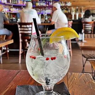 Gin and tonic with a little bar view