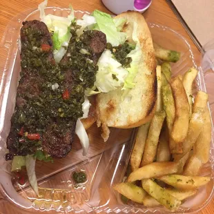 Sausage Chimichurri with garlic fries