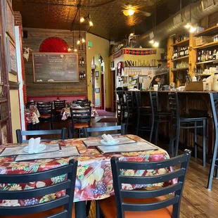 tables and chairs in a restaurant