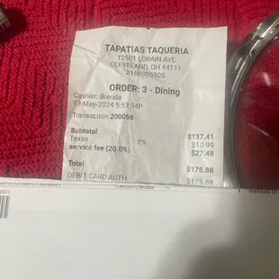 Receipt of the 20% service fee
