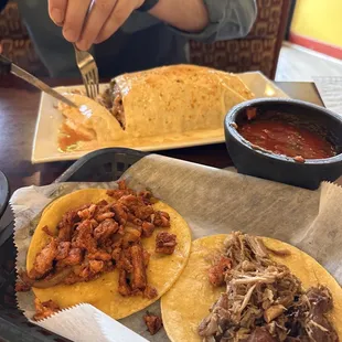 Carnitas taco and Al Pastor Taco and steak el burro