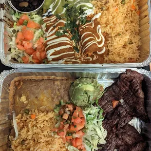 Enchiladas primavera, carne asada