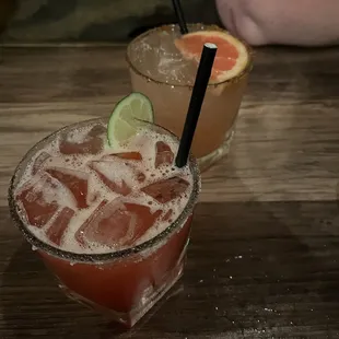 traditional strawberry margarita and a paloma