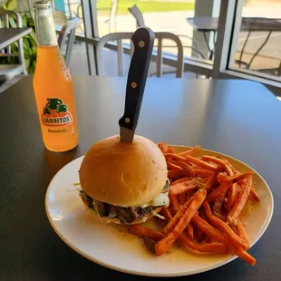 Mushroom and Swiss burger for a late lunch.