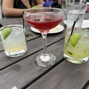 Margaritas, pomegranate martini, spicy margarita