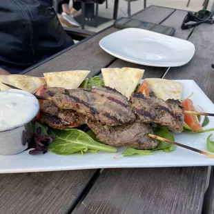 Appetizer... yum.... Greek beef skewers