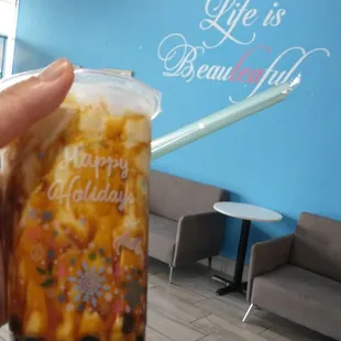 Worst brown sugar boba tea I ever had. No flavor until I tasted brown sugar after I cleared lumped tapioca balls stuck in my straw.