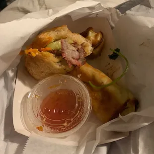 Supposed to be bahn mi and egg rolls they look like tiny fried burritos