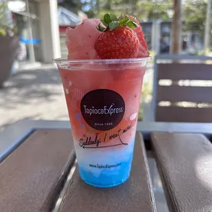 Strawberry Lemonade Slush.Blueberry Jelly with Lychee Jelly.