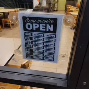 Updated hours as of 12/2022