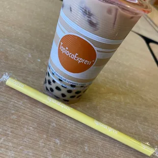 Large milk tea with boba