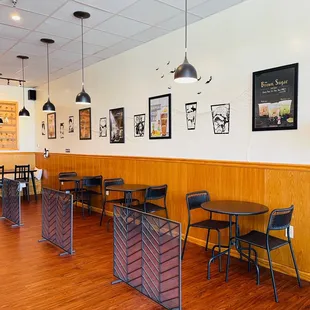 tables and chairs in a restaurant