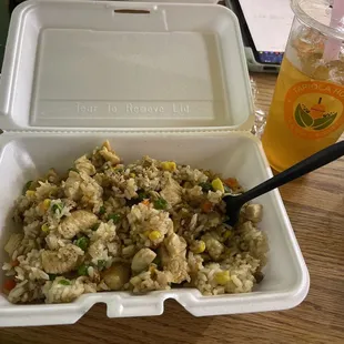 chicken fried rice and sweet green tea!