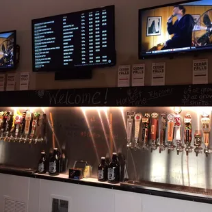 a variety of beer taps