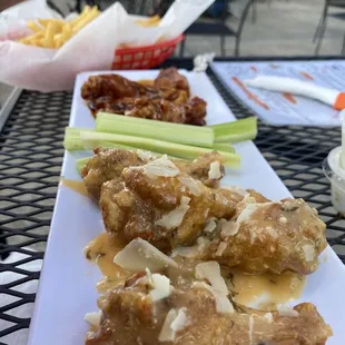 Garlic parm &amp; teriyaki wings and French fries!