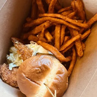 Fish sandwich with sweet potato fries