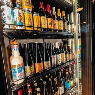 a display of beer bottles
