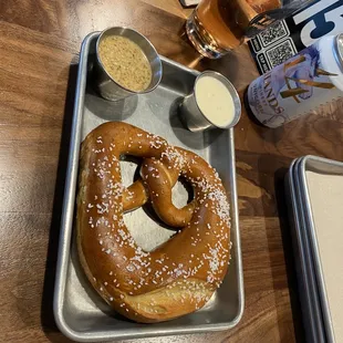 a pretzel and beer