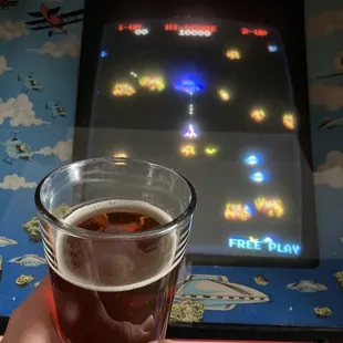 St Fattys red ale by Fat Heads, Time Pilot in the background.