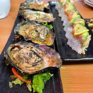 Grilled oysters &amp; lemon drop roll