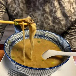 Shrimp Dumpling Udon (definitely not standard, thick udon noodles -- closer to ramen noodle sized)