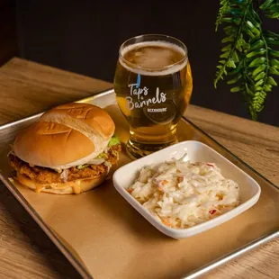 Fried Chicken Sandwich with light Lager