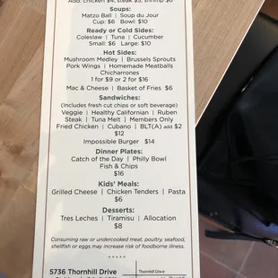 Food menu