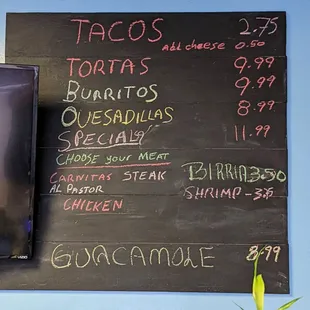 Menu Birria Taco Burrito Quesadilla Torta Steak Taco Pork Carnitas Taco Al Pastor Taco
