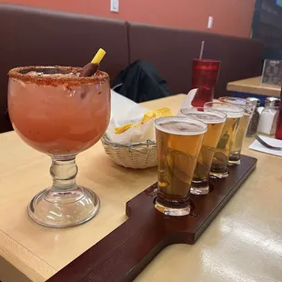 Blood orange Margarita and beer flight