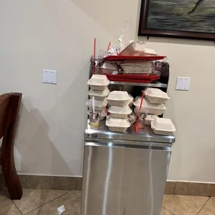 Place is dirty, nobody to clean tables, trash all over the floor, trash bins are full needs immediately improvement.