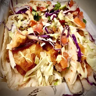 Fish tacos! Delicious. Could use a bit more fish?