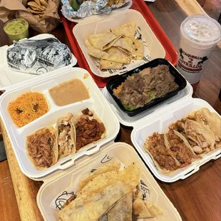 quesadillas, taco plates, burrito, burrito bowl