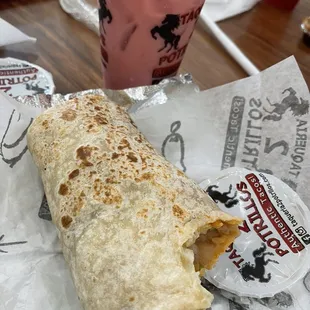 a burrito and a drink