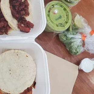 Tacos, Mulita, Guacamole, Salsa and toppings.