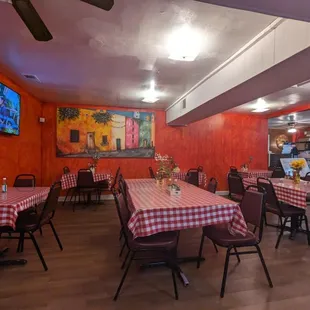 tables and chairs in a restaurant