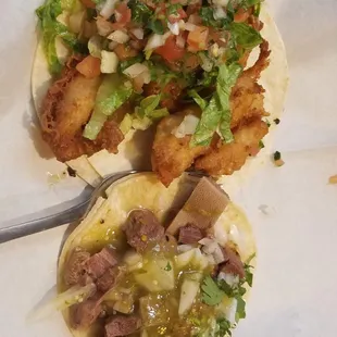 Fish taco and lengua taco