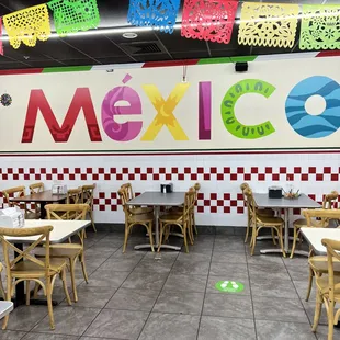 tables and chairs in a mexican restaurant