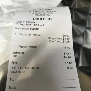 $3.50 each maiz taco