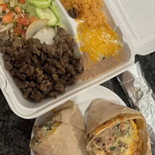 Asada plate and Super Burrito