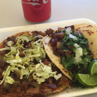 VIP with frijoles, and chicharrones also a combinado hand made tortilla with cabeza and chicharrones