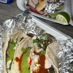 asada and barbacoa tacos (flour tortilla substitutions)