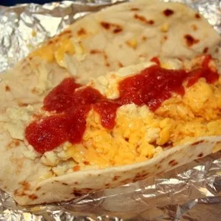 Potato, Egg &amp; Cheese Breakfast Taco! SO good! It's all about the homemade tortilla...It's gotta be.