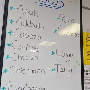 Taco Menu