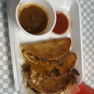 3 birria Tacos with cheese