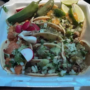 Tacos galore! Suadero, lengua, tripa, chicharrón, cabeza